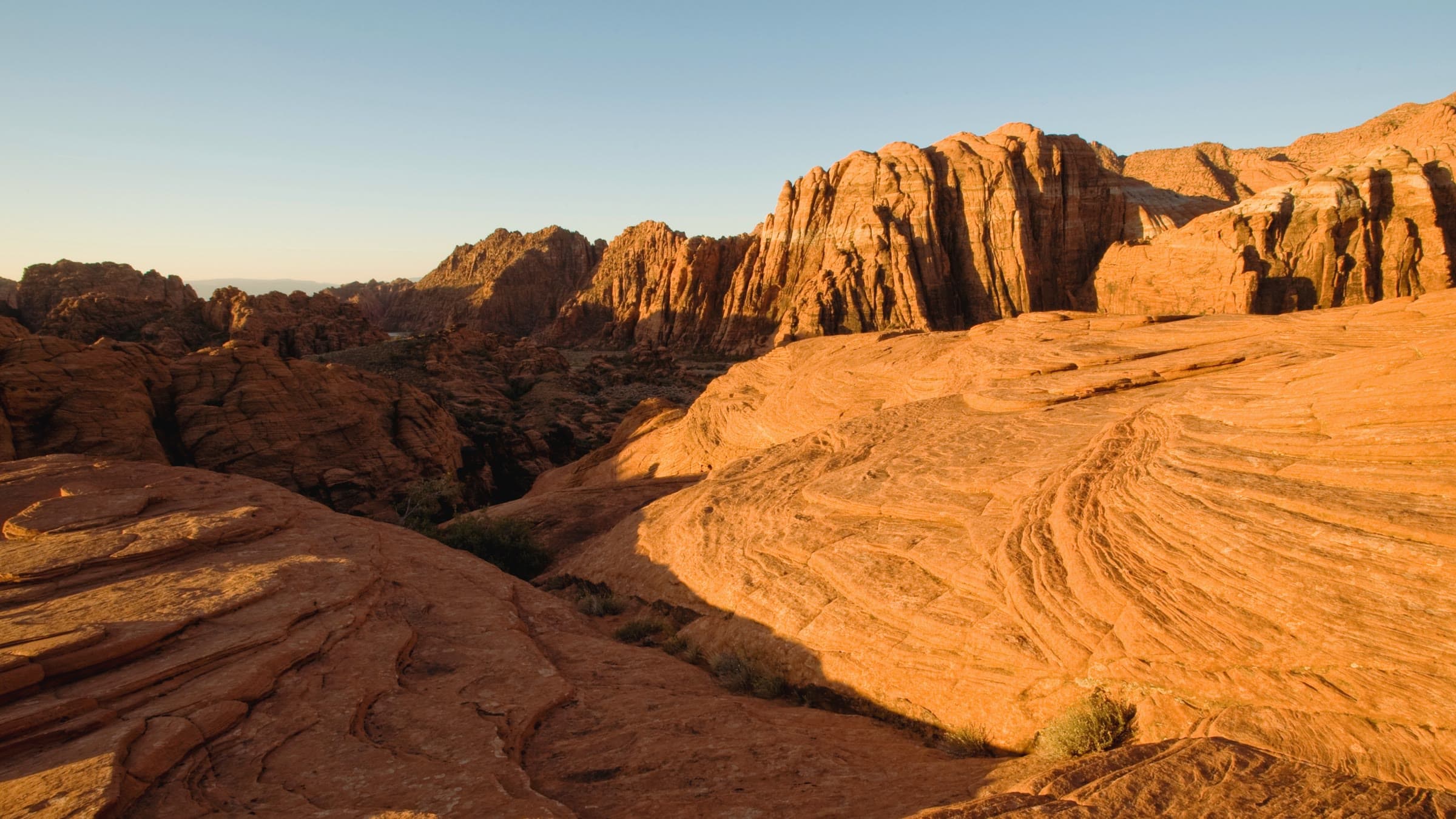 Red sandstone domes of Snow Canyon near St. George, Utah, in late sun